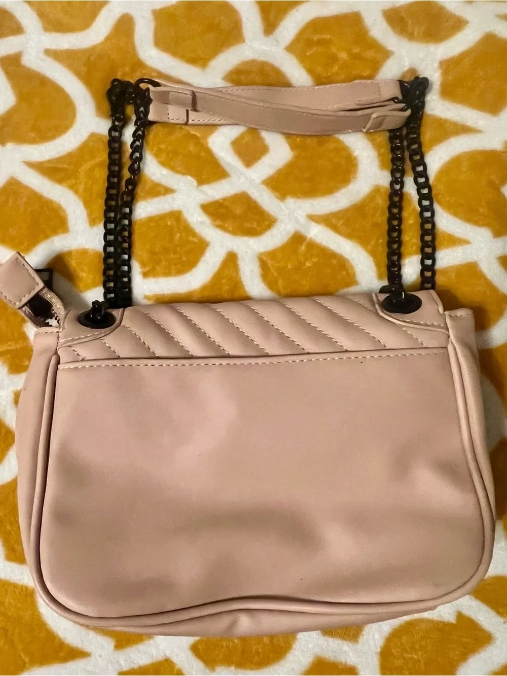 Badgley Mischka Pale Pink Quilted Leather Shoulder Bag with Chain Strap